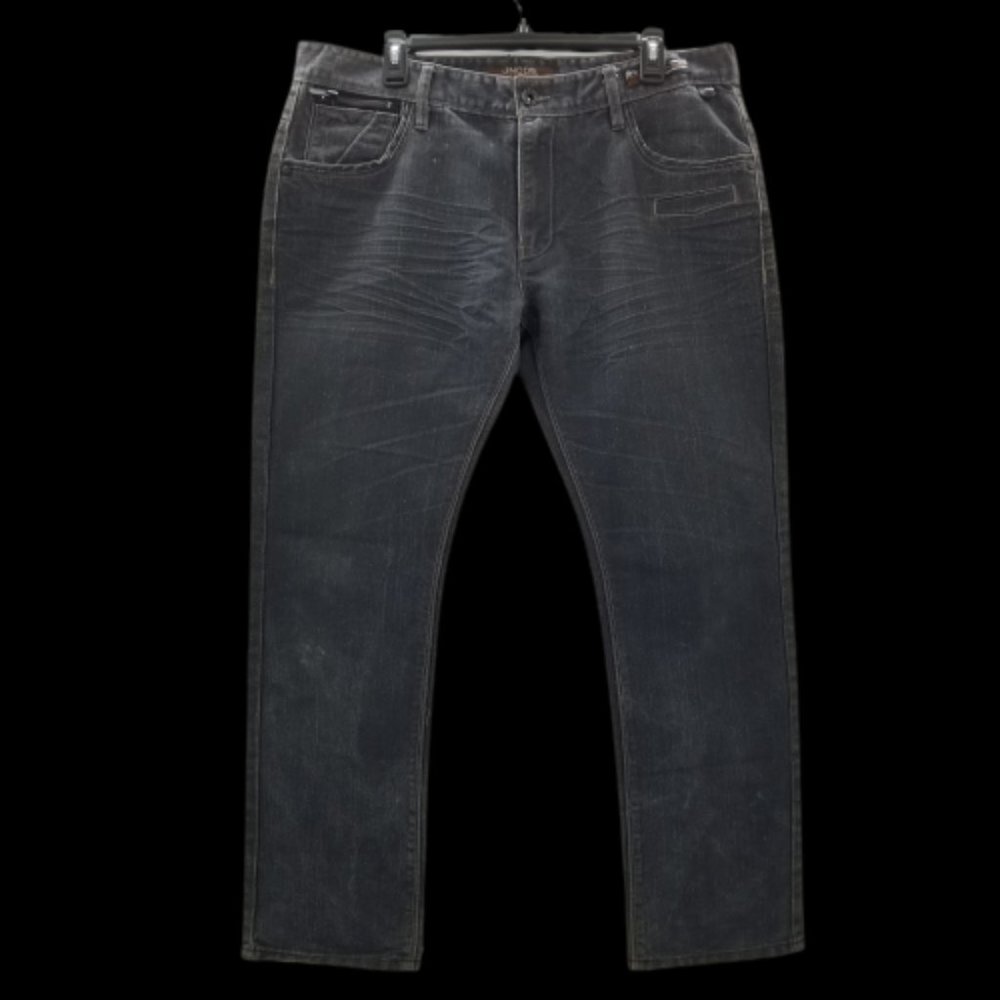 JNCO 85 Men'sY2K Crown Brand Jeans Zip Pocket Straight Leg Gray Black 36 x 30